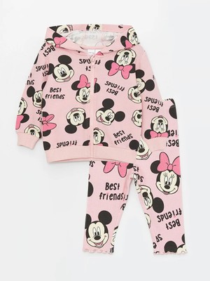 LC Waikiki Lcw Baby Kapüşonlu Minnie Mouse Baskılı Kız Bebek Hırka ve Tayt 2'li Takım