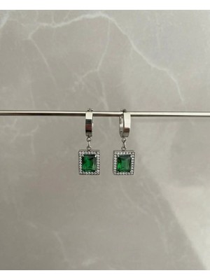 Bella Kadın Baget Zümrüt Taşlı Paslanmaz Çelik Küpe