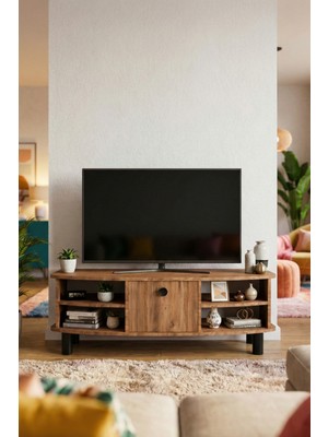 Gold Falez Tv Sehpası 136 cm Kapaklı Raflı Çok Amaçlı Televizyon Ünitesi Salon Oturma Odası Vienna 5014 Atlantk