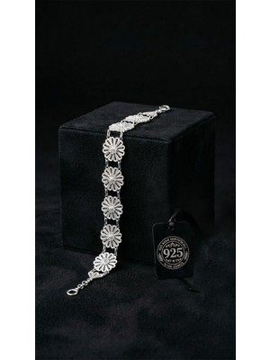 Erdobia 925 Ayar Geleneksel Telkari El Işi Çiçek Motifli Kelepçe Gümüş Bileklik