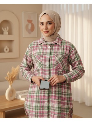 Modamorfo Boydan Düğmeli Çift Cepli Tüvit Gömlek  -Pembe