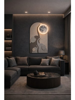 LED Işıklı Fil Ailesi Duvar Dekoru 80 x 40 cm 3D Ay Tasarımlı Modern Çocuk Odası & Salon Dekorasyonu