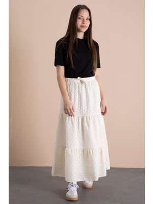 Cansın Mini Krem Kız Çocuk Uzun Kesim Fistolu Etek  23778