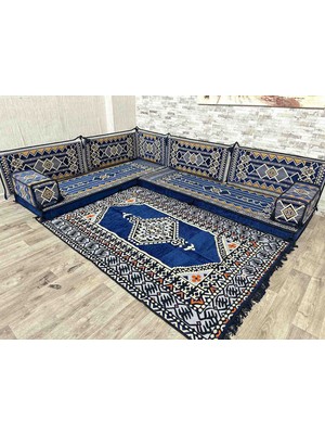 Coton Şark Köşesi Yer Minderi Takımı Lacivert 10 Parça