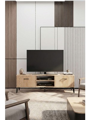 Gold Falez Tv Sehpası Tasarım Çok Amaçlı Televizyon Ünitesi Raflı Dolaplı Salon Oturma Odası Vera 5057 Sepet