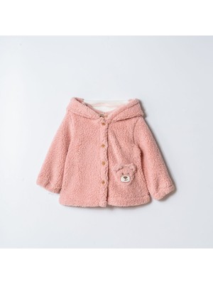 Butik Kız Bebek Kapüşon Detaylı Peluş Ceket