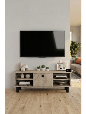 Gold Falez Tv Sehpası 136 cm Kapaklı Raflı Çok Amaçlı Televizyon Ünitesi Salon Vienna 5012 Traverten