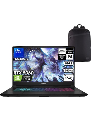 MSI Msı Katana 17 Hx Core I9-14900HX 40-Gbddr5 1 Tbssd RTX5060 (8GB-GDDR7-115W) 17.3" Qhd 2k 240Hz Windows 11 Home + Zg Sırt Çantası B14WFK-217TRZG4