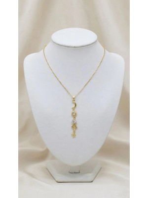 Bella Gold Ay Yıldızlı Fügürlü Paslanmaz Çelik Y Kolye