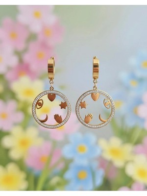 Bella Kadın Taşlı Yıldız Kalp Detaylı Paslanmaz Çelik Küpe