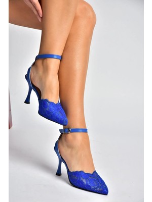 Fox Shoes Y752044206 Saks Mavi Dantelli Ince Topuklu Kadın Ayakkabı