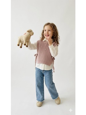 HaanBebe Kız Çocuk Inci Detaylı Triko Süveterli Üçlü Takım - Gömlek ve Jean Pantolonlu Set