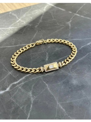 Bella Kadın Xupıng 14K Altın Kararmaz Taşlı Vip Çelik Bileklik