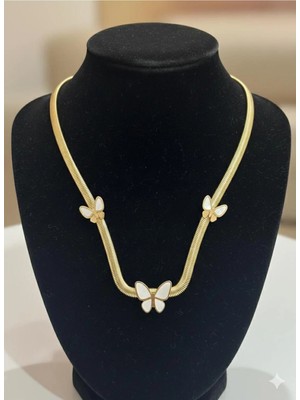 Bella Kadın Kelebek Detaylı Italyan Ezme Paslanmaz Çelik Kolye