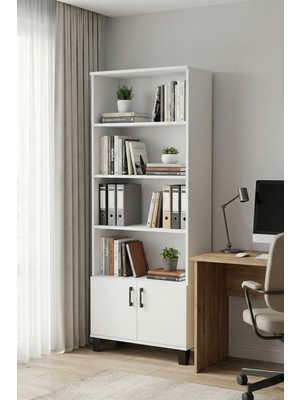 Gold Falez Kitaplık Modern Çok Amaçlı Dolaplı Raflı Ofis Salon Mutfak Düzenleyici Çok Raflı 251 Beyaz