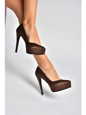 Fox Shoes Y246221604 Kahverengi Kumaş Ince Topuklu Kadın Ayakkabı