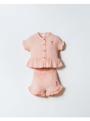 U.S. Polo Assn. U.s Polo Assn. Kız Bebek Müslin 2 Li Takım - Pudra