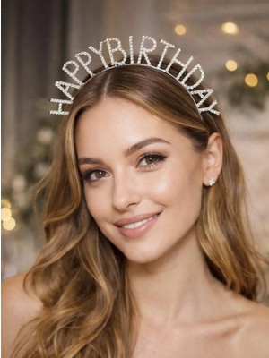 Parti Adresi Happy Birthday Işıltılı Taş Detaylı Doğum Günü Parti Tacı Gümüş