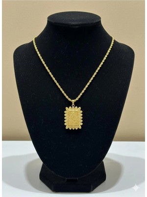 Bella Kadın Gül Motifli Burgu Zincir Model Paslanmaz Çelik Kolye