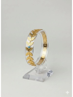 Bella Kadın Yaprak Model Paslanmaz Çelik Kelepçe Bileklik