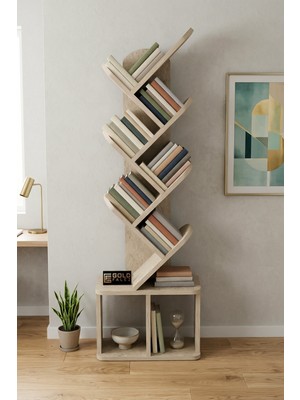 Gold Falez Kitaplık Modern Dekoratif Kitap Rafı Çok Katlı Kitap Standı Ofis Organizer Yaprak 7062 Ttaverten