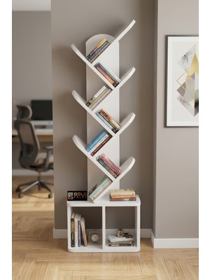 Gold Falez Kitaplık Modern Dekoratif Kitap Rafı Çok Katlı Kitap Standı Salon Ofis Organizer Yaprak 7060 Beyaz