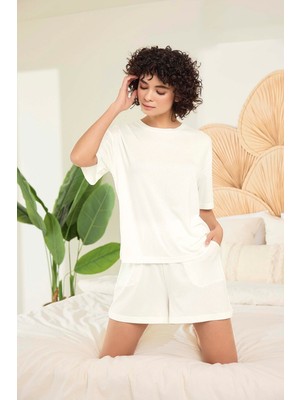 Aydoğan Kadın Basic Kısa Kollu Şortlu Fitilli Ribana Pijama Takımı Lyocell
