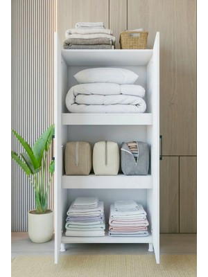 Montenero Yüklük Dolabı 2 Kapaklı 3 Raflı Yorgan Nevresim Saklama Beyaz 85x170 Cm