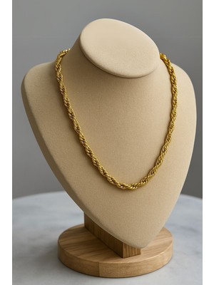 Calperia 5mm Kalın Burgu Altın Renk Çelik Kolye Unisex Paslanmaz Kaliteli