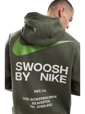 Nike Clup Swoosh Graphic Hoodie Erkek Koyu Yeşil Spor Sweatshrit