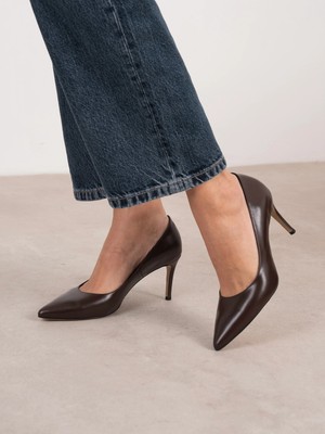 Ece'nin Butiği Paprica Kahve Deri Hakiki Deri Kadın Stiletto