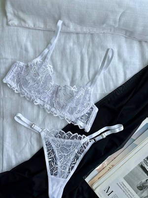 Ecs Butik Yaprak Desenli Dantelli Balenli Sütyen & Tanga Takımı