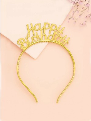 Parti Adresi Happy Birthday Taç Mika Plastik Doğum Günü Tacı Gold