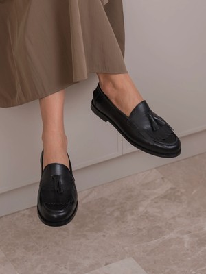 Ece'nin Butiği Silvana Siyah Hakiki Deri Kadın Makosen