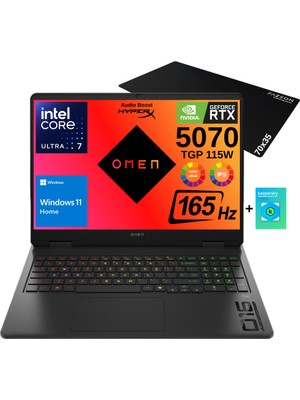 Hp Omen Gaming Intel Core Ultra 7-255H 32GB 1TB RTX5070 115W 2k 16" 165Hz WIN11 Taşınabilir Bilgisayar CD8M2EA - Fazeon Mouse Pad Wz9 - 1 Yıl Kaspersky Yazılım Koruma Hediyeli