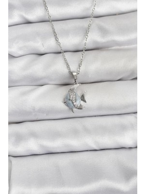 Sylar 316L Çelik Zincir Gümüş Renk Balık Model Zirkon Taşlı Kadın Kolye