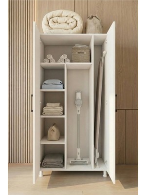 Montenero Banyo Dolabı 2 Kapaklı Bölmeli Valiz Ütü Masası Nevresim Saklama Beyaz 85x170 Cm