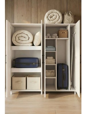 Montenero Yüklük Dolabı 4 Kapaklı Çift Bölüm Valiz Yorgan Nevresim Saklama Beyaz 170X170 cm