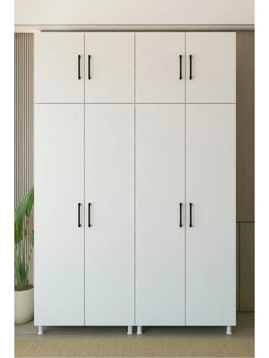 Montenero Yüklük Dolabı 8 Kapaklı Geniş Bölmeli Yorgan Valiz Nevresim Saklama Beyaz 170x217 Cm