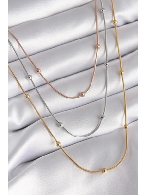 Sylar 316L Çelik Mix Renk 3'lü Topçuk Detay Kadın Kolye