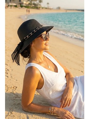 Ritagarcia Kadın Hasır Şapka Geniş Kenarlı Yazlık Plaj Güneş Şapkası Uv Korumalı Şık Tasarım