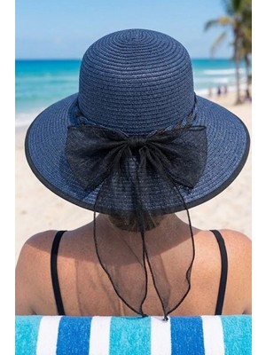 Ritagarcia Kadın Hasır Şapka Kurdele Detaylı Geniş Kenarlı Yazlık Plaj Güneş Şapkası Şık Tasarım
