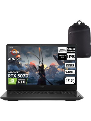 Hp Omen 17-DB1020NT Ryzen Aı 9-365 32-Gbddr5 4 Tbssd RTX5070 (8gb-Gddr7) 17.3" Qhd 240Hz Windows 11 Home + Zg Sırt Çantası CD5N0EAZG33