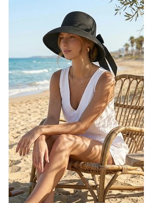 Ritagarcia Kadın Hasır Plaj Şapkası - Geniş Siperli Aşağı Eğimli Çan Model