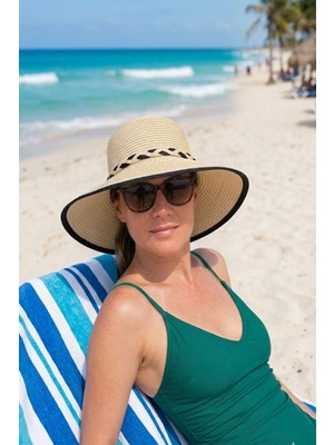 Ritagarcia Kadın Hasır Şapka Kurdele Detaylı Geniş Kenarlı Yazlık Plaj Güneş Şapkası Şık Tasarım