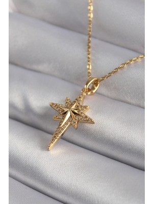 Sylar 316L Çelik Gold Renk Zirkon Taşlı Kutup Yıldızı Model Kadın Kolye