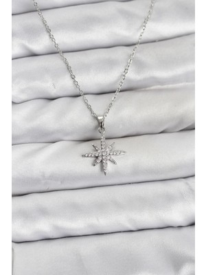 Sylar 316L Çelik Zincir Gümüş Renk Kutup Yıldızı Model Zirkon Taşlı Kadın Kolye