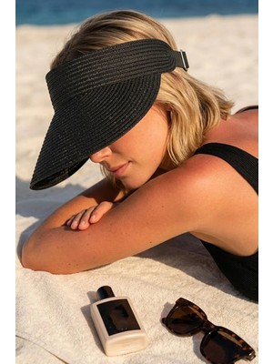 Ritagarcia Kadın Hasır Vizör Şapka Ayarlanabilir Güneş Şapkası Uv Korumalı Yazlık Plaj Şapkası