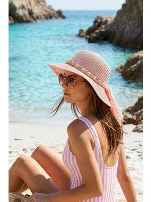 Ritagarcia Kadın Hasır Şapka Geniş Kenarlı Yazlık Plaj Güneş Şapkası Uv Korumalı Şık Tasarım
