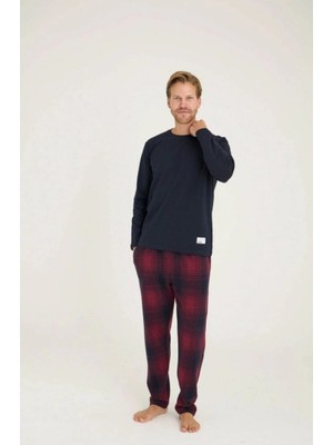 Kly Erkek Uzun Kollu Ekoseli Pijama Takımı-Lacivert